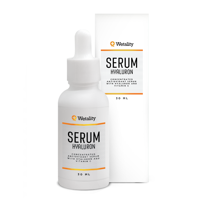 Serum Hyaluron - 30 ml bottle with CBD, Vitamin C, and Hyaluronic Acid to hydrate, plump, and restore skin balance for all skin types.