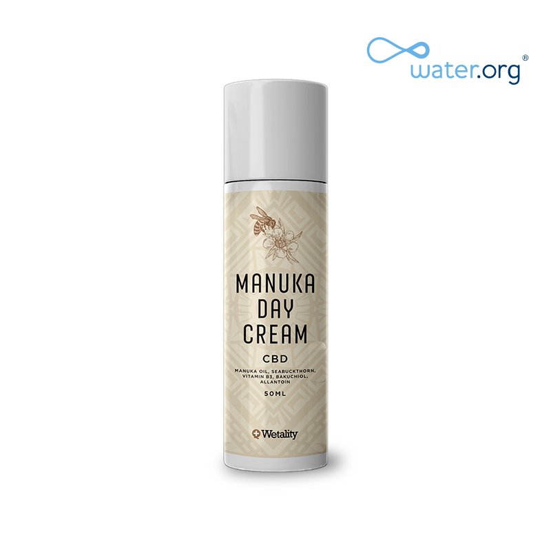 Manuka Day Cream - 50 ml jar with CBD, Manuka oil, and natural ingredients to hydrate, soothe, and balance problematic skin.
